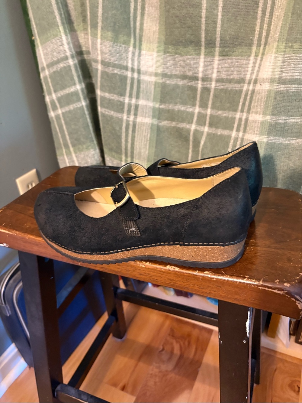 Dansko Mika Black nubuck Mary Jane Wedge Flats with Buckle - Picture 2 of 9